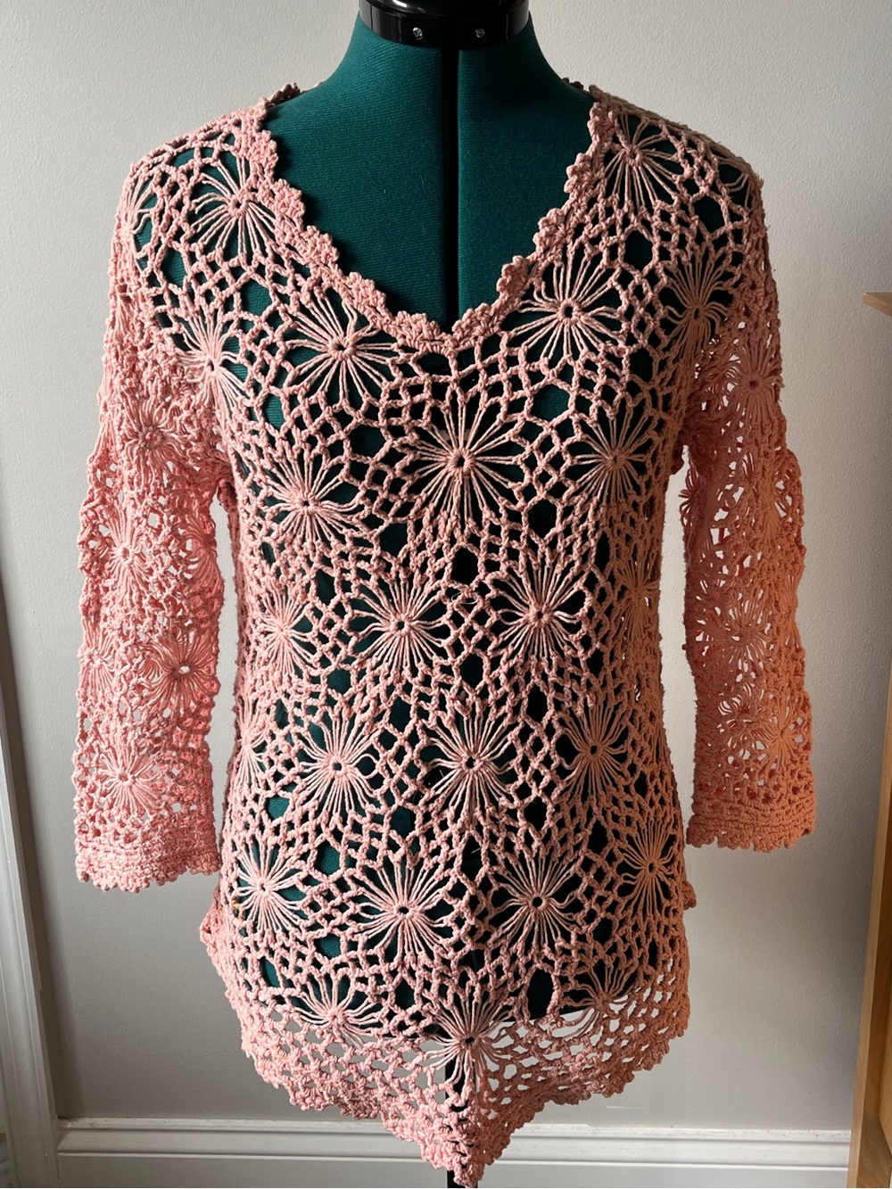 Sundance Crocheted Lace V-Neck Tunic in Coral
